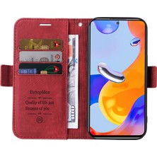 4U Sky Xiaomi Redmi Için Note 12 Pro 4g/11 Pro 4g (Mediatek)/note 11 Pro 5g (Qualcomm)/note 11E Pro 5g Pu Deri Dikiş Dikiş Hattı Telefon Kılıfı Stand Kapak-Kırmızı (Yurt Dışından)