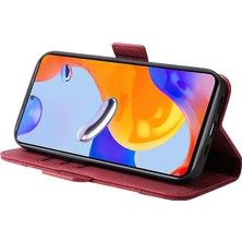 4U Sky Xiaomi Redmi Için Note 12 Pro 4g/11 Pro 4g (Mediatek)/note 11 Pro 5g (Qualcomm)/note 11E Pro 5g Pu Deri Dikiş Dikiş Hattı Telefon Kılıfı Stand Kapak-Kırmızı (Yurt Dışından)