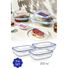 Magev 3lü Set 2725 ml Contalı Sığ Dikdörtgen Saklama Kabı