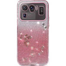 4U Sky Xiaomi Mi Için 11 Ultra Moda Gritent Gradient Tpu Telefon Kılıfı Rhinestone Çiçek Geri Kapak Çizgisi Altın (Yurt Dışından)