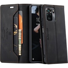 4U Sky Xiaomi Poco M5S Için 4g/redmi Not 10 4g/redmi Not 10S 4g Düşme Koruması Rfıd Engelleme Manyetik Kapatma Kabuğu, Vintage Buzlu Pu Deri+Tpu Cüzdan Stand Flip Cover-Black (Yurt Dışından)