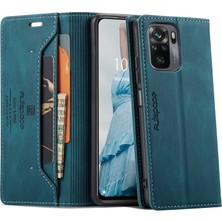 4U Sky Xiaomi Poco M5S Için 4g/redmi Not 10 4g/redmi Not 10S 4g Düşme Koruması Rfıd Engelleme Manyetik Kapatma Kabuğu, Vintage Buzlu Pu Deri+Tpu Cüzdan Stand Flip Cover-Blue (Yurt Dışından)