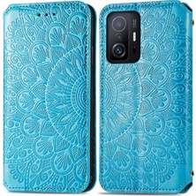 4U Sky Mandala Çiçek Deseni Baskılı Manyetik Otomatik Emici Pu Deri Cüzdan Xiaomi Için Flip Kapak Xiaomi 11T/11T Pro-Mavi (Yurt Dışından)