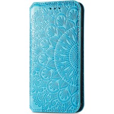 4U Sky Mandala Çiçek Deseni Baskılı Manyetik Otomatik Emici Pu Deri Cüzdan Xiaomi Için Flip Kapak Xiaomi 11T/11T Pro-Mavi (Yurt Dışından)