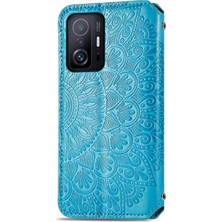 4U Sky Mandala Çiçek Deseni Baskılı Manyetik Otomatik Emici Pu Deri Cüzdan Xiaomi Için Flip Kapak Xiaomi 11T/11T Pro-Mavi (Yurt Dışından)