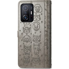 4U Sky Kedi Köpek Deseni Pu Deri Deri Flip Folio Cüzdan Kılıfı Stand Şok Geçirmez Tpu Iç Kabuk Telefon Kapağı Xiaomi 11T/11T Pro-Grey Için (Yurt Dışından)