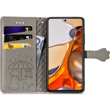 4U Sky Kedi Köpek Deseni Pu Deri Deri Flip Folio Cüzdan Kılıfı Stand Şok Geçirmez Tpu Iç Kabuk Telefon Kapağı Xiaomi 11T/11T Pro-Grey Için (Yurt Dışından)