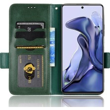 4U Sky Xiaomi 11T Pro 5G/11T 5g 5g Telefon Kılıfı Tam Koruma Üçgen Deseni Baskılı Flip Cüzdan Stand Pu Deri Kapak Kayış Yeşili (Yurt Dışından)