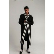 SiFu Tekstil Önden Çizgili Cepli Saç Örgülü Uzun Model  Spor Tarz Da Erkek Triko Hırka