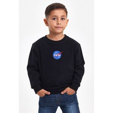 Mrs & Kids Nakışlı Siyah Pamuk Kışlık Bisiklet Yaka Çocuk Erkek Sweatshirt