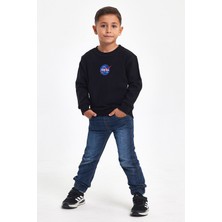 Mrs & Kids Nakışlı Siyah Pamuk Kışlık Bisiklet Yaka Çocuk Erkek Sweatshirt