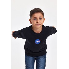 Mrs & Kids Nakışlı Siyah Pamuk Kışlık Bisiklet Yaka Çocuk Erkek Sweatshirt