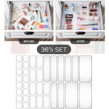 Meleni Home 36'lı Mega Set Modüler Çekmece Içi Organizer - Banyo Takı Aksesuar Düzenleyici Şeffaf
