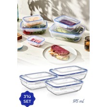 Magev 3lü Set 975 ml Contalı Sığ Dikdörtgen Saklama Kabı