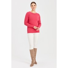 Desen Triko Kadın Sıfır Yaka Kolu Saç Örgü Yün Kazak Y.ş.pembe