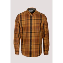 Ncs Erkek Gömlek Camel Uzun Kol Ekose Kareli Flanel Yün Tuşeli Slim Fit Düğmeli Yaka Shirt Ncs Jeans 7273