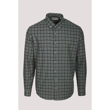 Ncs Erkek Gömlek Yeşil Uzun Kol Ekose Kareli Flanel Yün Tuşeli Slim Fit Düğmeli Yaka Shirt Ncs Jeans 7270