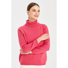 Desen Triko Kadın Tam Balıkçı Yaka Klasik Yün Kazak Y.ş.pembe