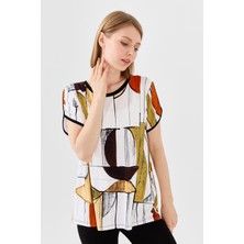 Desen Triko Kadın Sıfır Yaka Çizgili Düşük Kol Penye T-Shirt Siyah