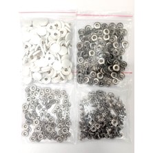 Trimist 15 mm Beyaz Plastik Kapak 4'lü Çıtçıt Set(Alt Parçalar 12,5 Mm) - Paslanmaz Çelik - Nikel- 100 Takım