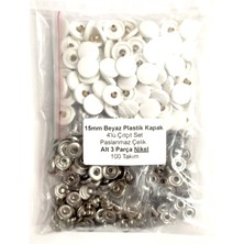 Trimist 15 mm Beyaz Plastik Kapak 4'lü Çıtçıt Set(Alt Parçalar 12,5 Mm) - Paslanmaz Çelik - Nikel- 100 Takım