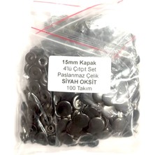 Trimist 15 mm Kapak 4'lü Çıtçıt Set(Alt Parçalar 12,5 Mm) - Paslanmaz Çelik - Siyah Oksit - 100 Takım