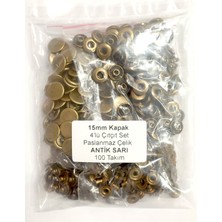 Trimist 15 mm Kapak 4'lü Çıtçıt Set(Alt Parçalar 12,5 Mm) - Paslanmaz Çelik - Antik Sarı - 100 Takım