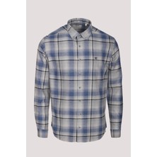 Ncs Erkek Gömlek Mavi Uzun Kol Ekose Kareli Flanel Yün Tuşeli Slim Fit Düğmeli Yaka Shirt Ncs Jeans 7269