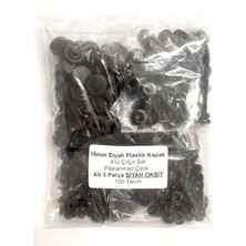 Trimist 15 mm Siyah Plastik Kapak 4'lü Çıtçıt Set(54) - Paslanmaz Çelik - Siyah Oksit- 100 Takım