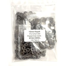Trimist 15 mm Kapak 4'lü Çıtçıt Set(Alt Parçalar 12,5 Mm) - Paslanmaz Çelik - Siyah Nikel - 100 Takım