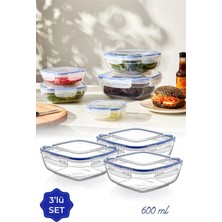 Magev 3lü Set 600 ml Contalı Sığ Kare Saklama Kabı