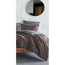 Garden Room Pamuklu Nevresim- Lastikli Çarşaflı Nevresim Takımı Çift Kişilik Gri - Kahverengi
