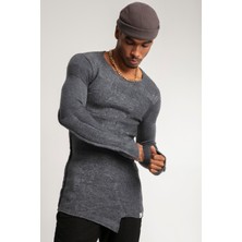 SiFu Tekstil Slim Fit Özel Boyama ve Eskitme Efektli Pis Dikişli Yırtıklı Triko Kazak