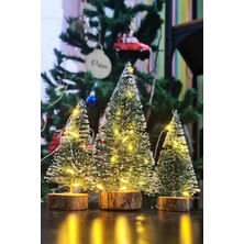 Pekshop Işıklı Yılbaşı Ağacı 3lü Mini Masa Üstü Yılbaşı Ağacı Seti 3 Ad ve 3m Peri LED Işık