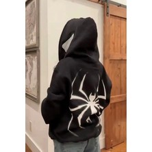 Populus Spiderman Sırt Baskılı Şapkası Örümcek Göz Detaylı Kapuşonlu Sweatshirt Hoodie