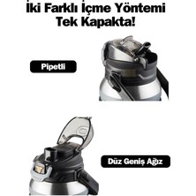 Vagonlife Tkk Yeni Koleksiyon Büyük Boy 1000ML Pipetli/pipetsiz Kullanım Askılı Paslanmaz Çelik Termos Matara