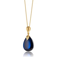 Amber By Mazukna Karayip Damla Kehribar Kadın Mavi Damla Kesim Gümüş Altın Kaplama 45 cm Zincir Kolye