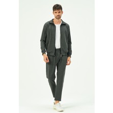 C&city Erkek Yakalı Önü Fermuarlı Düz Paça Eşofman Takım 8701 Antrasit