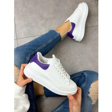 Erva'nın Butiği Beyaz Mor Queen Kadın Bağcıklı Sneakers