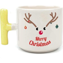 Mor Mürekkep Merry Christmas Geyik Baskılı Sarı Kulplu T Yılbaşı Kupası