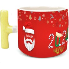 Mor Mürekkep 2024 Noel Baba Tam Tur Baskılı Sarı Kulplu T Yılbaşı Kupası