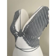 Ceyss Design El Örgüsü Kelebek Büstiyer Gri