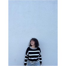 Ceyss Design Çizgili Crop Triko Kazak