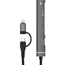 Apera NR43 5in1 Apple iPhone Uyumlu Hızlı Şarj Aleti Type-C Lightning Multi Girişli Hub Dock USB 3.0 Kart Okuyuculu