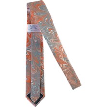 ElifEbru Exclusive Handicrafts Ebru Sanatı El Yapımı Turuncu Gri Beyaz Ipek Kravat Ikr 118
