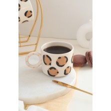 Perla El Yapımı Leopar Desenli 24K Altın Dekorlu Seramik Mug 200ML