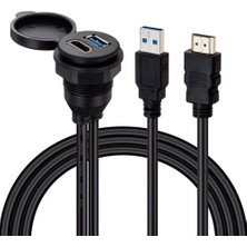 Powermaster PM-12428 Araç Kontrol Paneli USB 3.0 + HDMI Uzatma Kablosu Gömme Montaj