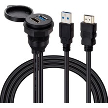 Melek Store  Powermaster PM-12428 Araç Kontrol Paneli USB 3.0 + HDMI Uzatma Kablosu Gömme Montaj