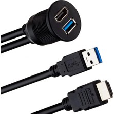 Melek Store  Powermaster PM-12428 Araç Kontrol Paneli USB 3.0 + HDMI Uzatma Kablosu Gömme Montaj