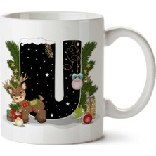 Art Hediye Yeni Yıl Merry Christmas Yılbaşı'na Özel U Harfi Baskılı Kupa Bardak